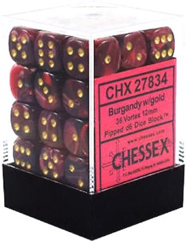 D6 36-die set: 12mm Vortex Burgandy/gold