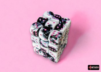 D6 36-die set: 12mm Gemini Black-White/pink