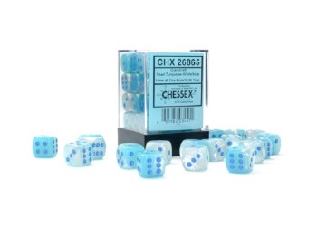 D6 36-die set: 12mm Gemini Pearl Turquoise-White/blue