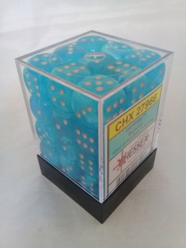 D6 36-die set: 12mm Glow in the Dark Luminary Sky/silver