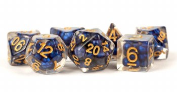 Polyhedral 7-die set: 16mm Pearl Royal Blue/gold