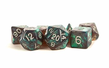 Polyhedral 7-die set: 16mm Stardust - Gray with Silver Numbers