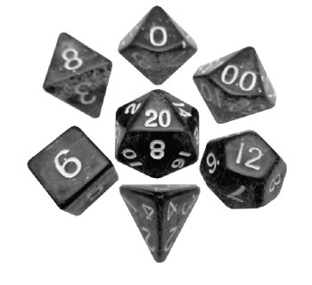 Polyhedral 7-die set: Ethereal Black/white