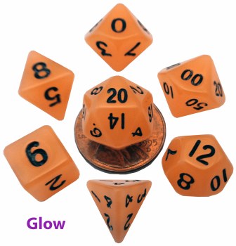 Polyhedral 7-Die Mini Set: 10mm Glow Orange Black