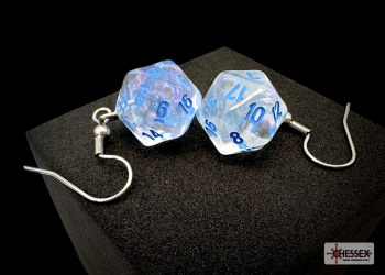 Dice Earrings: d20 Borealis Icicle/ Light Blue, Hook