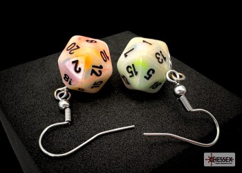Dice Earrings: d20 Festive Circus/ Black, Hook