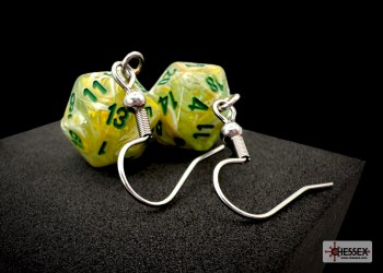Dice Earrings: d20 Marble Green/ Dark Green, Hook