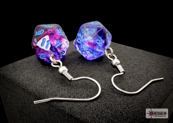 Dice Earrings: d20 Nebula Noctural/ Blue, Hook