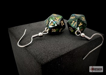 Dice Earrings: d20 Scarab Jade/ Gold, Hook