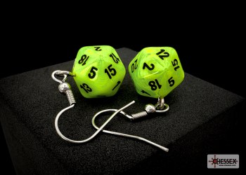 Dice Earrings: d20 Vortex Bright Green/ Black, Hook