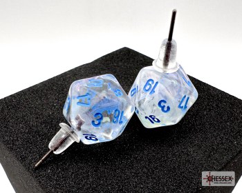 Dice Earrings: d20 Borealis Icicle/ Light Blue, Stud