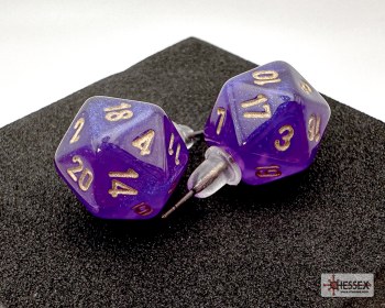 Dice Earrings: d20 Borealis Royal Purple/ Gold, Stud
