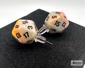 Dice Earrings: d20 Festive Circus/ Black, Stud