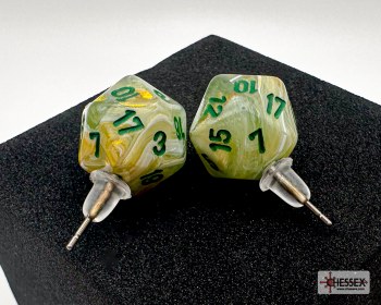 Dice Earrings: d20 Marble Green/ Dark Green, Stud