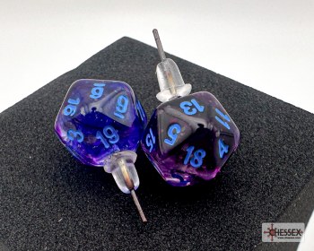 Dice Earrings: d20 Nebula Noctural/ Blue, Stud