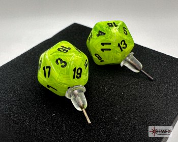 Dice Earrings: d20 Vortex Bright Green/ Black, Stud