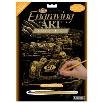 Engraving Art - Gold Foil: Nostalgic Race Cars