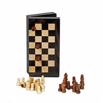 8" Magnetic Folding Chess Set: Walnut Finish