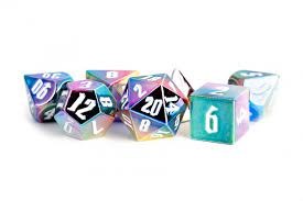 Polyhedral 7-Die Set: 16mm Metal Polyhedral Dice Set In Rainbow Aegis With White Numbering