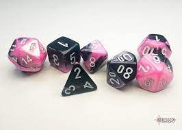 Mini Polyhedral 7-Die Set: Black-Pink / White