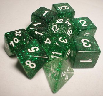 Polyhedral 10-die Set: 15mm Glitter Green/white