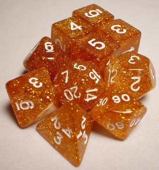 Polyhedral 10-die Set: 15mm Glitter Yellow/white
