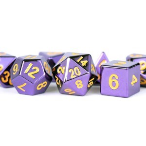 Polyhedral 7-die set: 16mm Metal Purple w/ Gold numbers