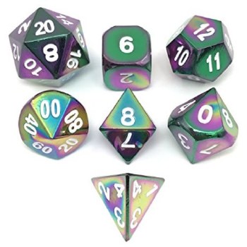 Polyhedral 7-die set: 16mm Metal Torched Rainbow