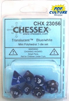 Polyhedral 7-die set: 9mm Translucent Blue/white