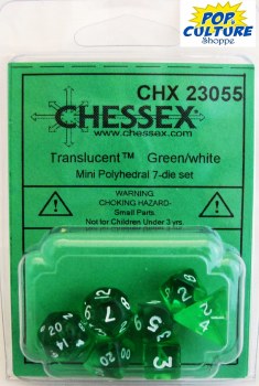 Polyhedral 7-die set: 9mm Translucent Green/white