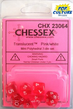 Polyhedral 7-die set: 9mm Translucent Pink/white