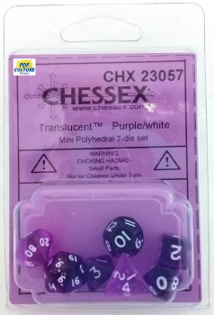 Polyhedral 7-die set: 9mm Translucent Purple/white