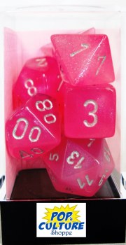 Polyhedral 7-die set: Borealis Pink/silver