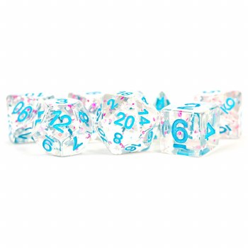 Polyhedral 7-die set: Clear Confetti/blue