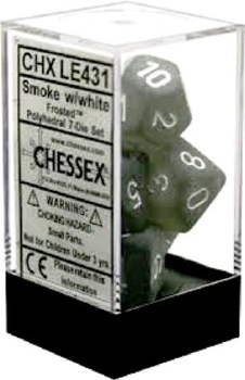 Polyhedral 7-die set: Frosted Smoke/white