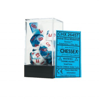 Polyhedral 7-die set: Gemini Astral Blue-White/red
