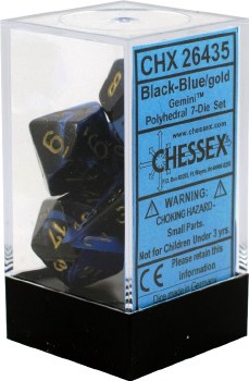 Polyhedral 7-die set: Gemini Black-Blue/gold