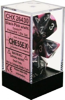 Polyhedral 7-die set: Gemini Black-Pink/white