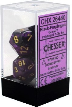 Polyhedral 7-die set: Gemini Black-Purple/gold