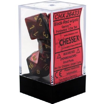 Polyhedral 7-die set: Gemini Black-Red/white