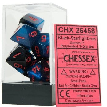 Polyhedral 7-die set: Gemini Black-Starlight/red