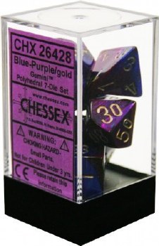 Polyhedral 7-die set: Gemini Blue-Purple/gold