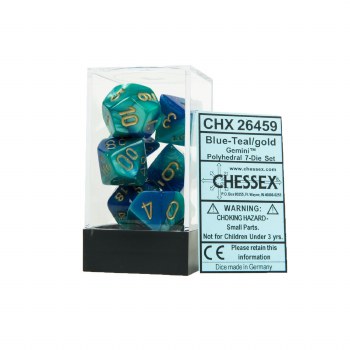Polyhedral 7-die set: Gemini Blue-Teal/gold