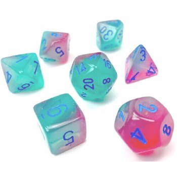 Polyhedral 7-die set: Gemini Gel Green-Pink/blue