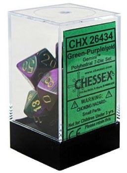 Polyhedral 7-die set: Gemini Green-Purple/gold