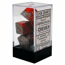 Polyhedral 7-die set: Gemini Orange-Steel/gold