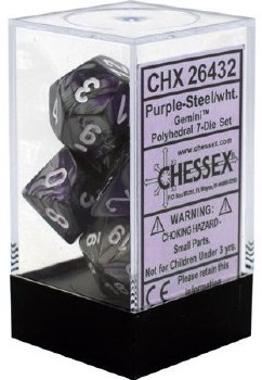 Polyhedral 7-die set: Gemini Purple-Steel/white
