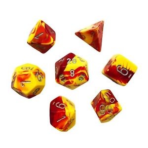 Polyhedral 7-die set: Gemini Red-Yellow/silver