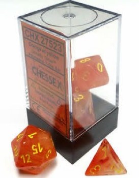 Polyhedral 7-die set: Gemini Orange/yellow