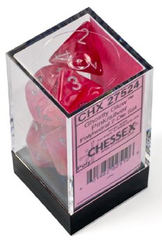 Mini Polyhedral 7-Dice Set: Ghostly Glow Pink/Silver